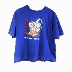 Rodeo Woodstock Womens 2X T Shirt Cowboy Boots Hat Graphic Blue Short‎ Sleeve